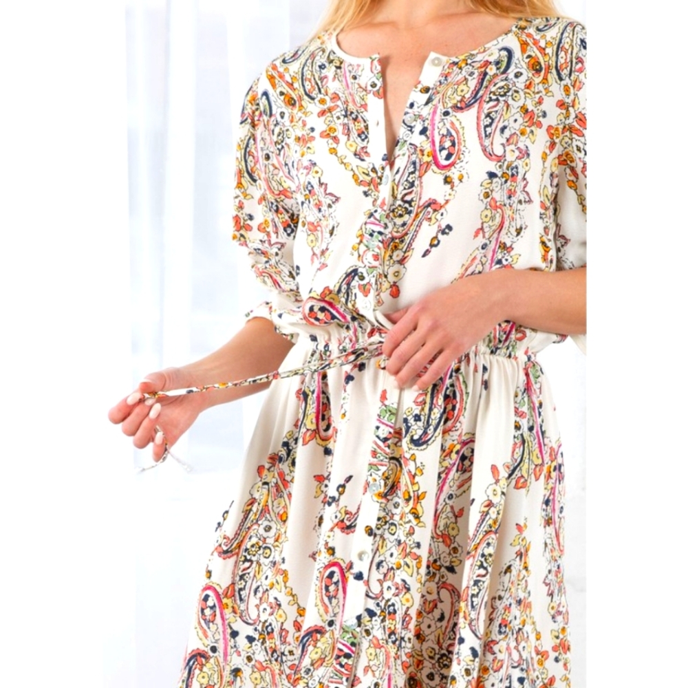 NWT Lovestitch Pink and Orange Puff Sleeve dress